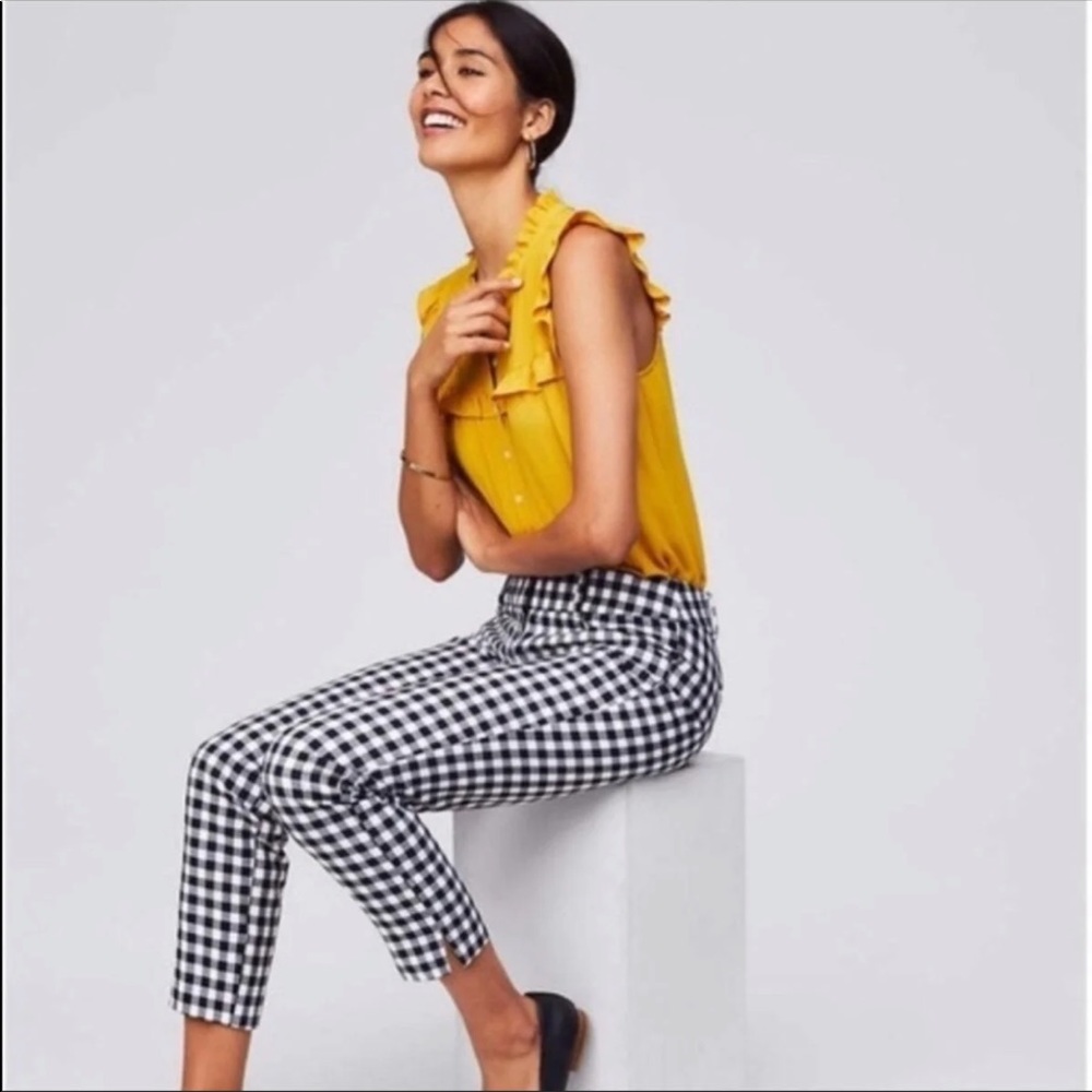 Ann Taylor Devin Fit Gingham Ankle Pant, sz 6